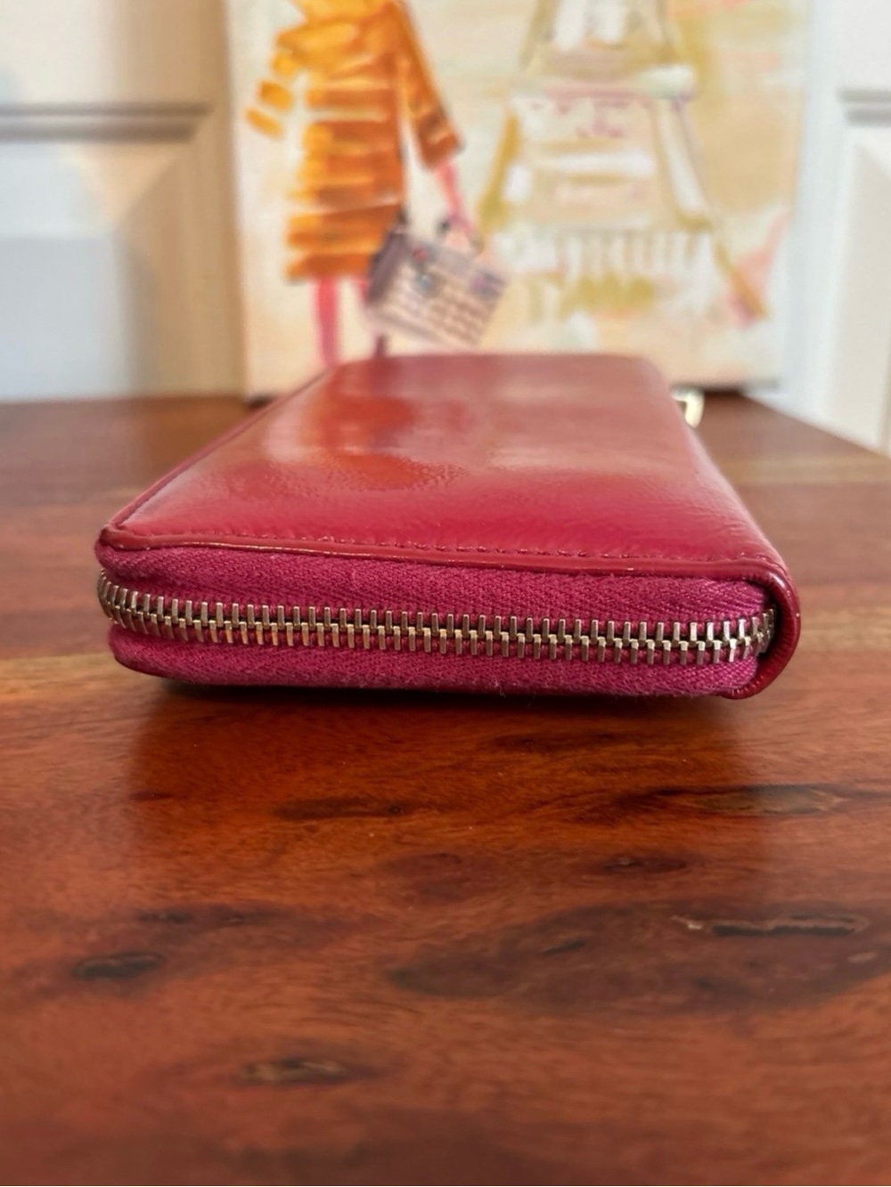 Yves Saint Laurent Red Patent Leather Zip Wallet - Picture 4 of 12